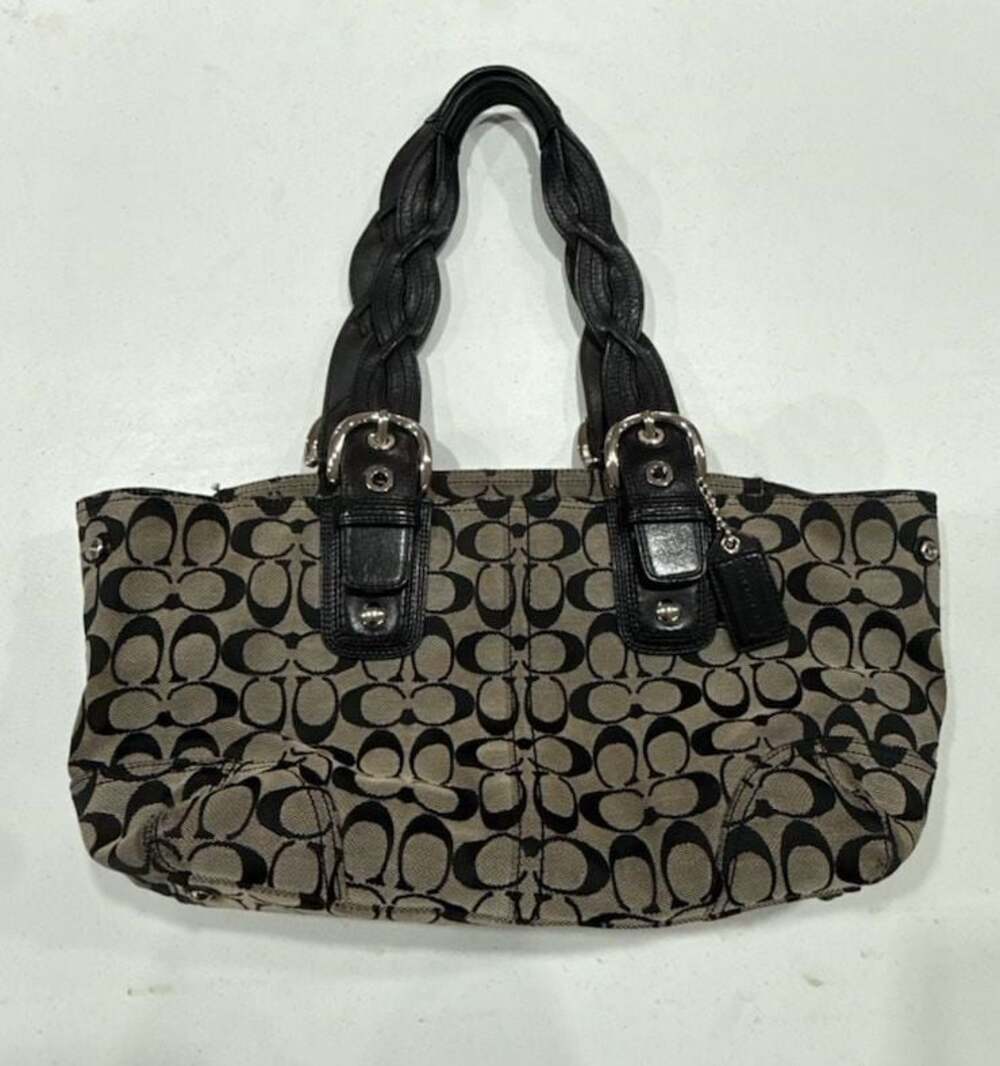 Vintage coach black and grey tote bag, has some wear...